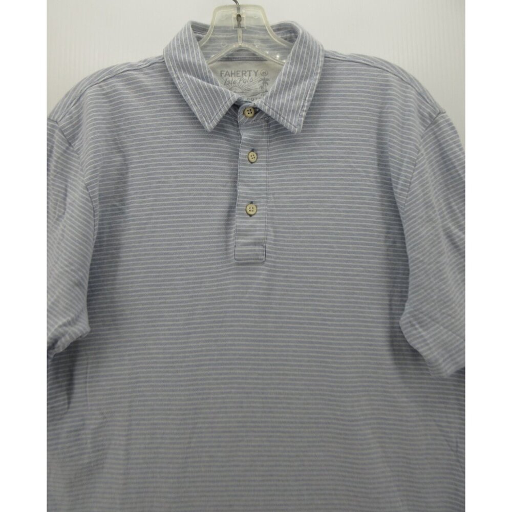 Faherty Polo Shirt Medium Pullover Striped Preppy Organic Cotton Knit - Picture 2 of 11